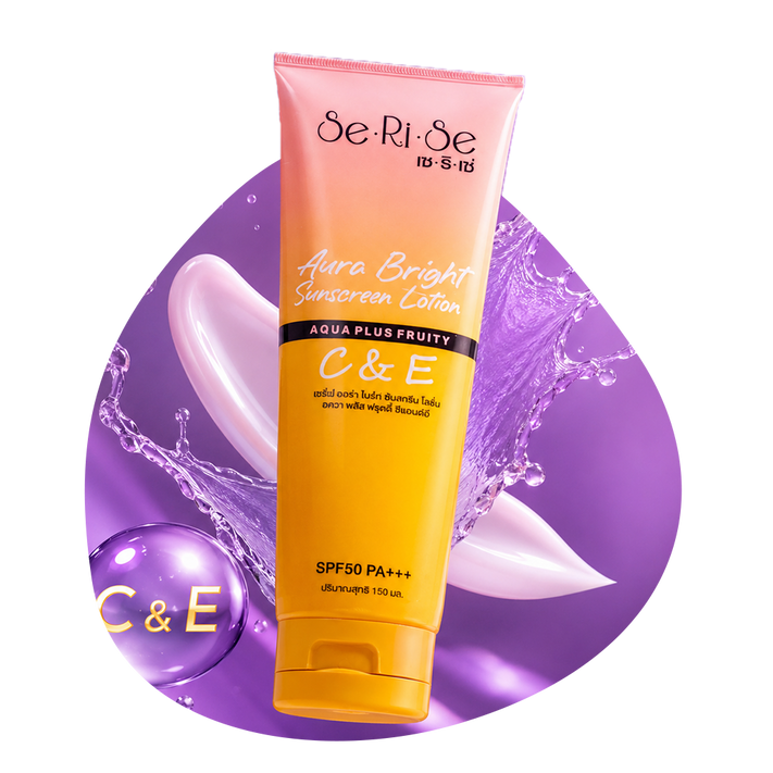 সান প্রোটেকশন কালেকশন, SeRiSe Aura Bright Sunscreen Lotion C and E SPF50 PA+++, রোদ থেকে ত্বক রক্ষার লোশন, Beauty With Thai বাংলাদেশ
