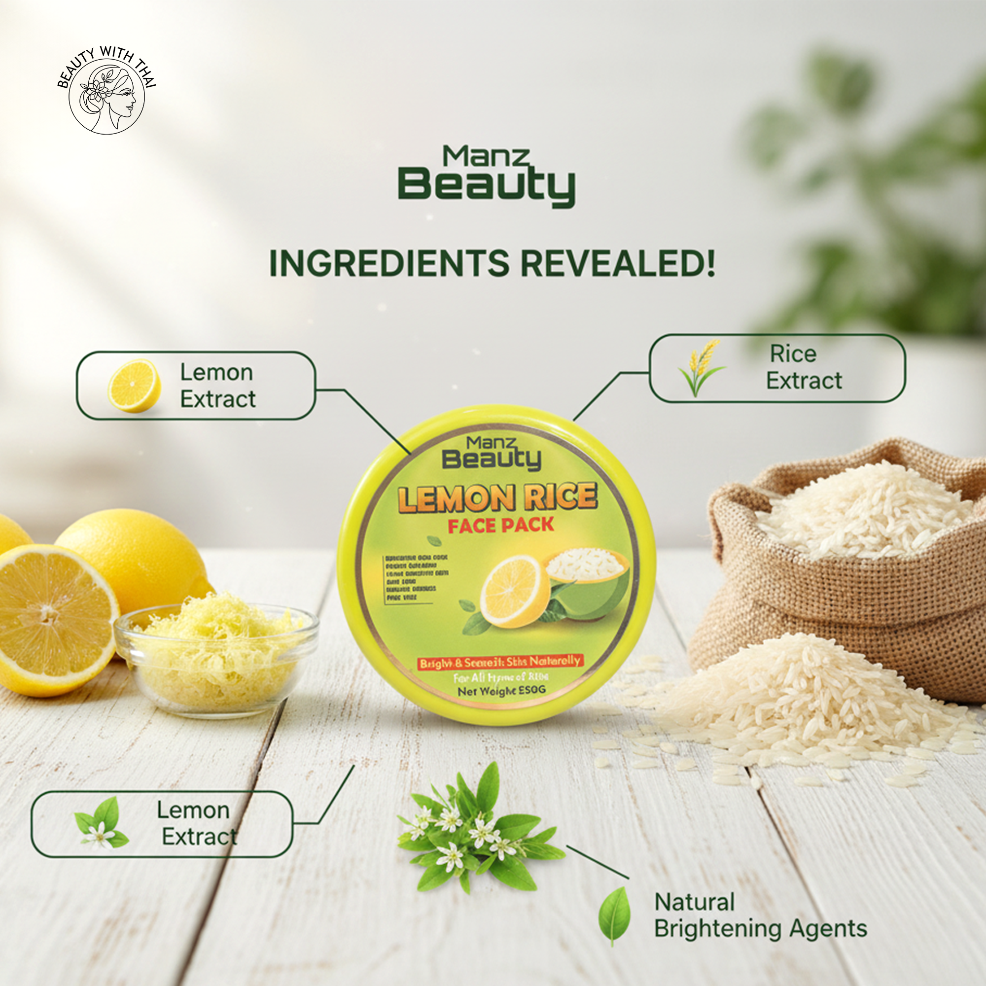 Manz Beauty Lemon Rice Face Pack - Beauty With Thai