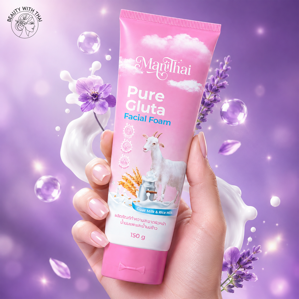 Manithai Pure Gluta Facial Foam Face Wash ফেসওয়াশ, ছবি 2, Beauty With Thai বাংলাদেশ